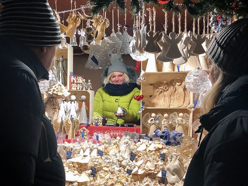 Shopping at a Christmas market in Prague