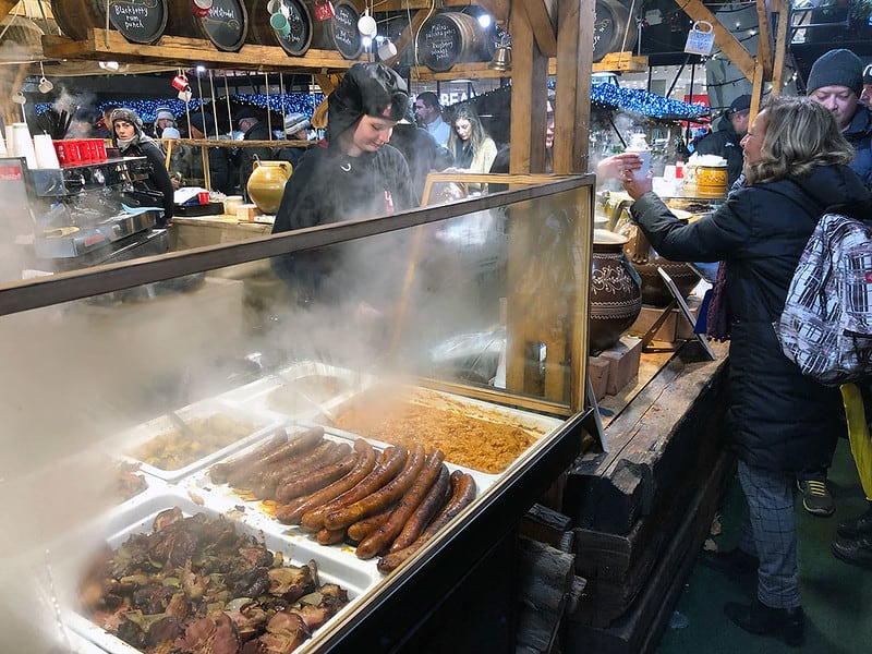 A food stall at a Christmas market in Budapest