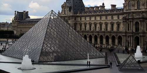 The pyramids outside the entrance to the Louvre