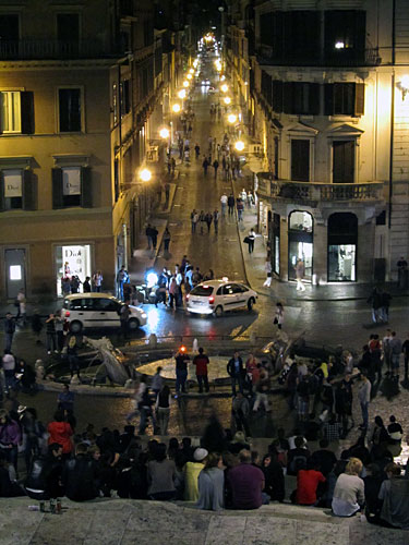 Looking down from the Spanish Steps at night