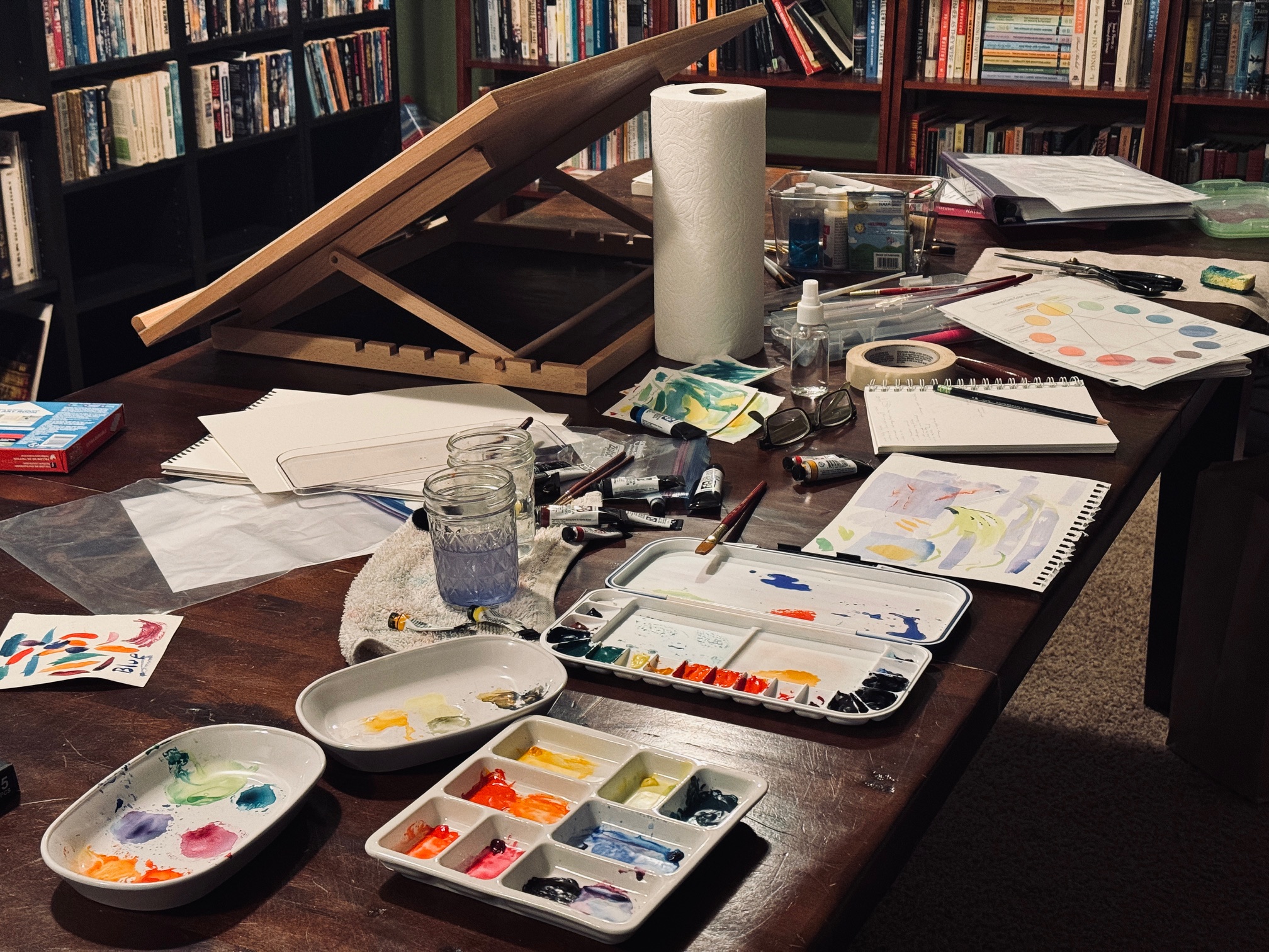 My messy watercolor work area.